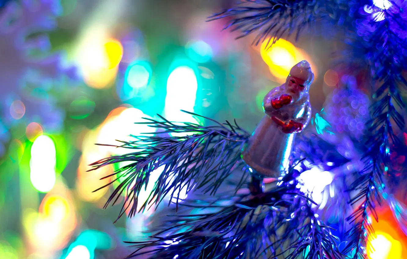 Photo wallpaper light, branches, lights, glare, new year, blur, Christmas, Santa Claus