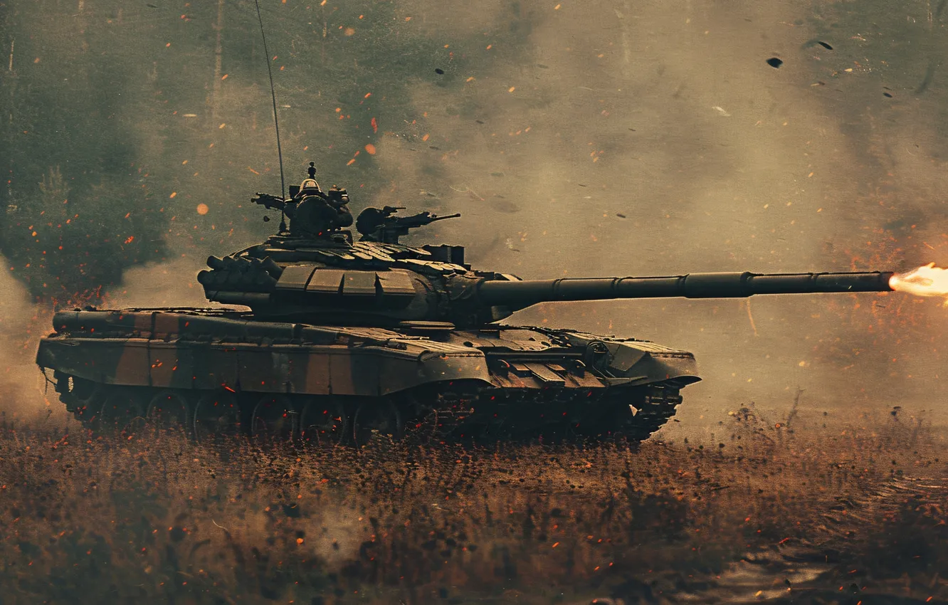 Photo wallpaper Dust, Tank, Shot, Digital art, AI art, The Art of Artificial Intelligence, Neural network, War …