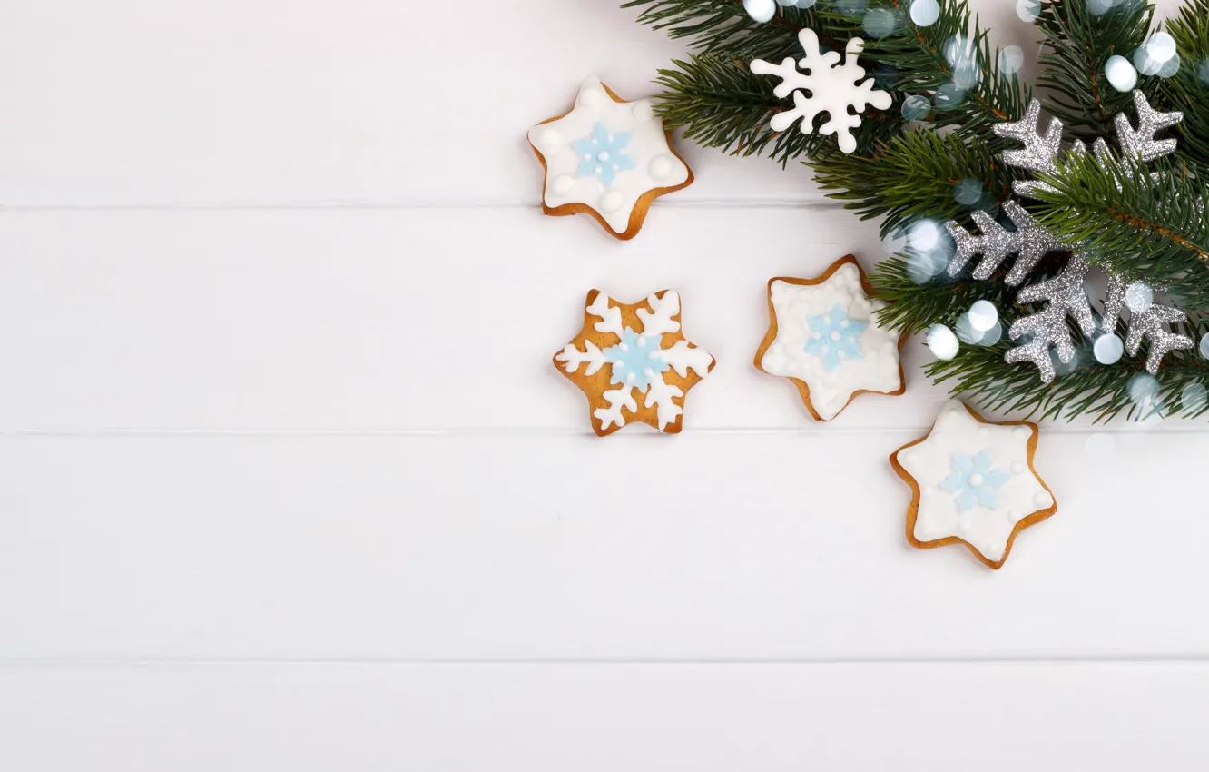 Photo wallpaper decoration, New Year, cookies, Christmas, Christmas, wood, New Year, cookies