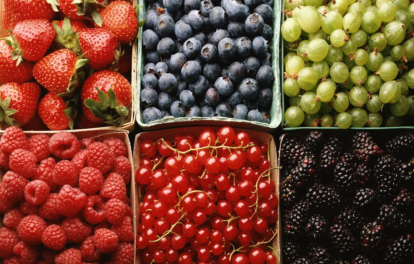 Photo wallpaper berries, raspberry, strawberry