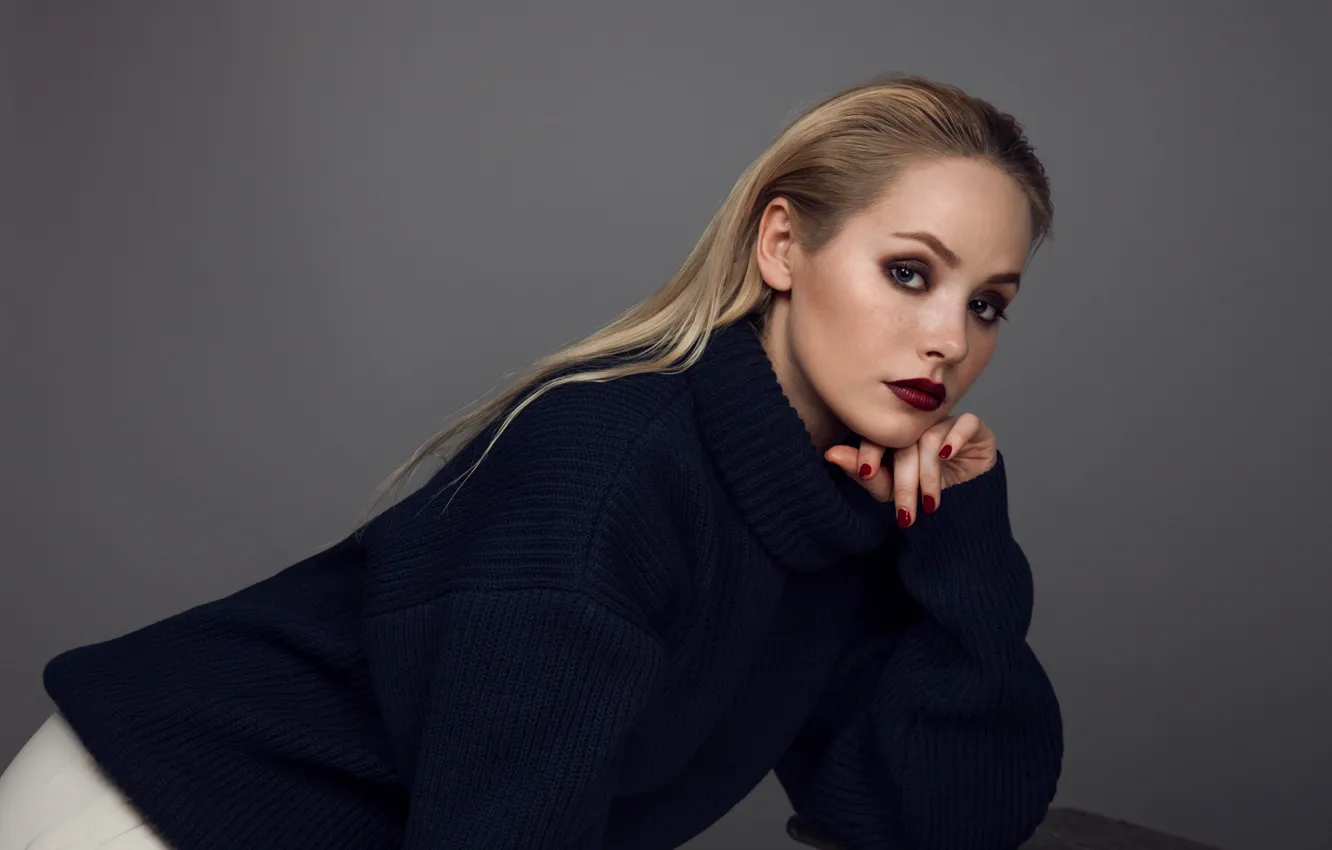 Photo wallpaper look, pose, makeup, actress, blonde, sweater, hair, blonde