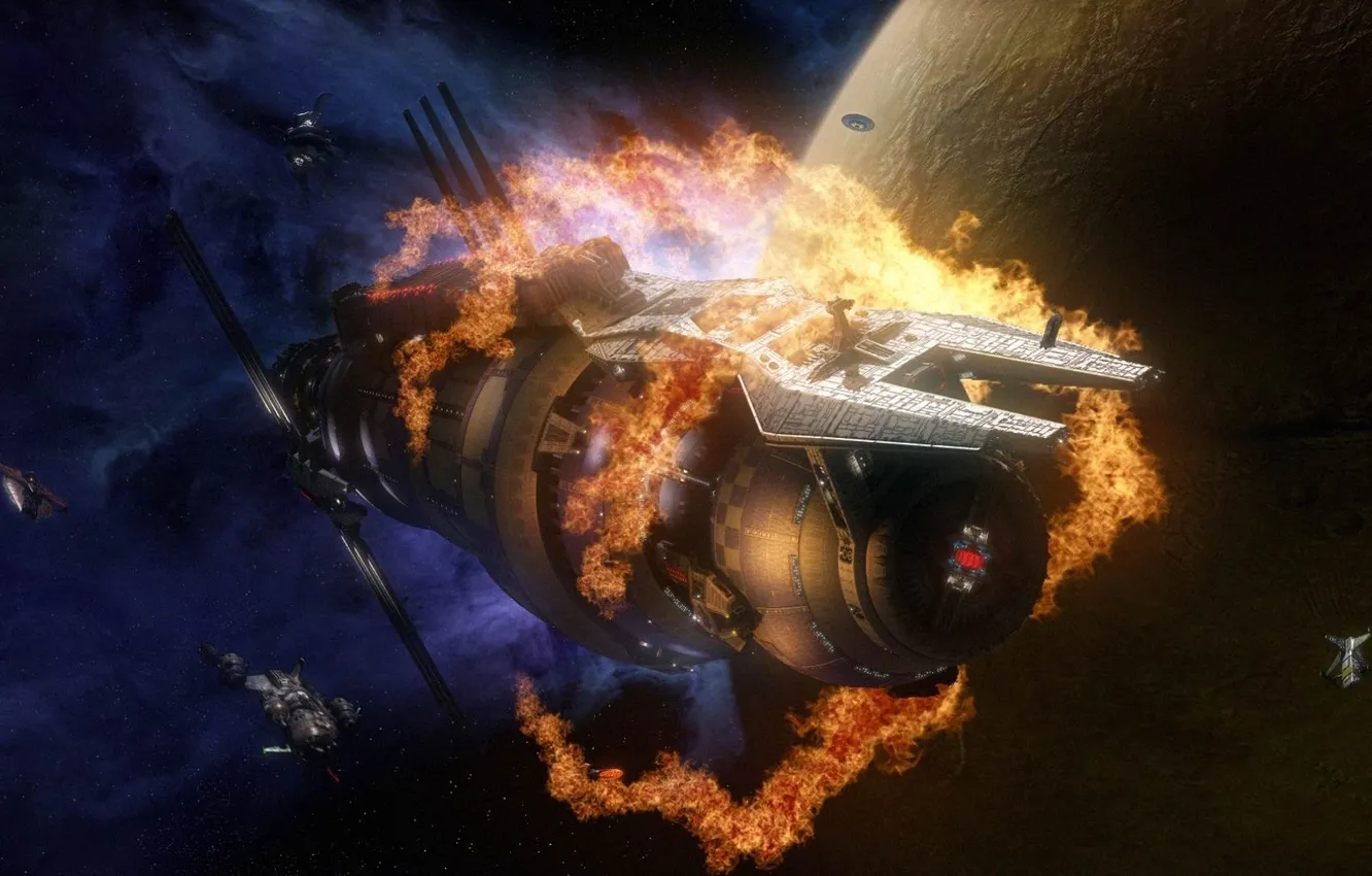 Photo wallpaper space, the explosion, fire, planet, station, in my opinion Babylon 5