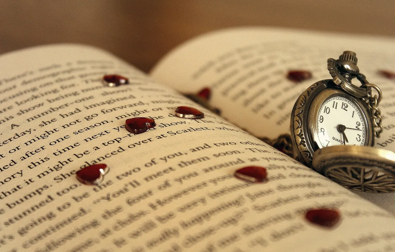 Photo wallpaper macro, text, arrows, heart, watch, hearts, dial, page