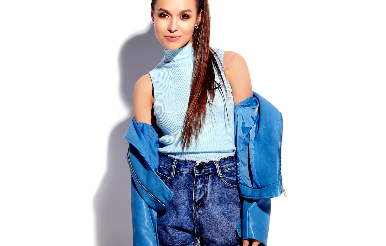 Photo wallpaper girl, shorts, ponytail, cute, model, tank top