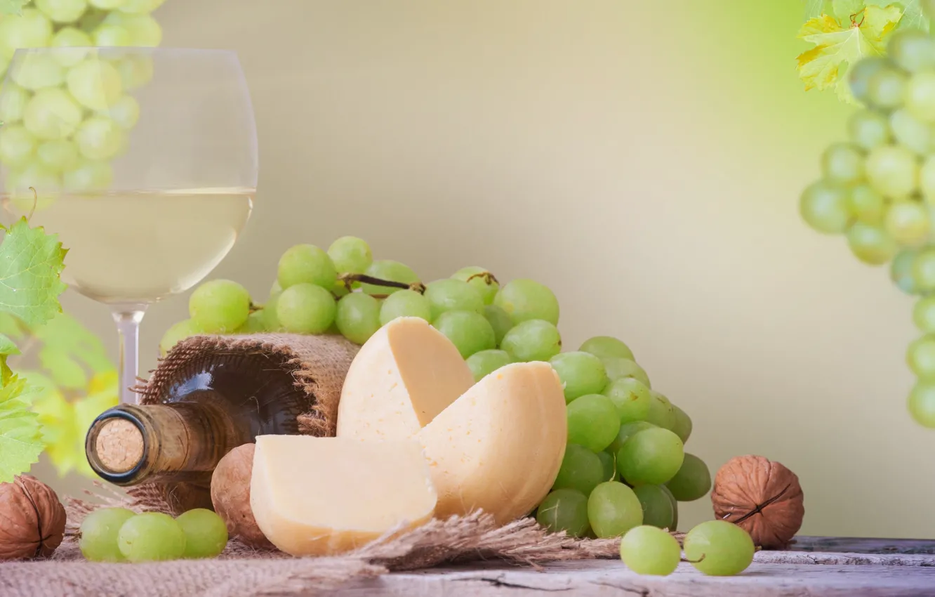 Photo wallpaper cheese, grapes, basket, wine, bunch, grape