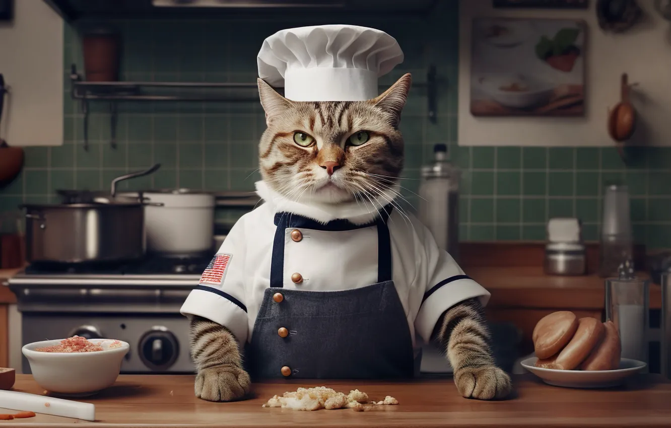 Photo wallpaper cat, cat, digital art, AI art, The Art of Artificial Intelligence, neural network