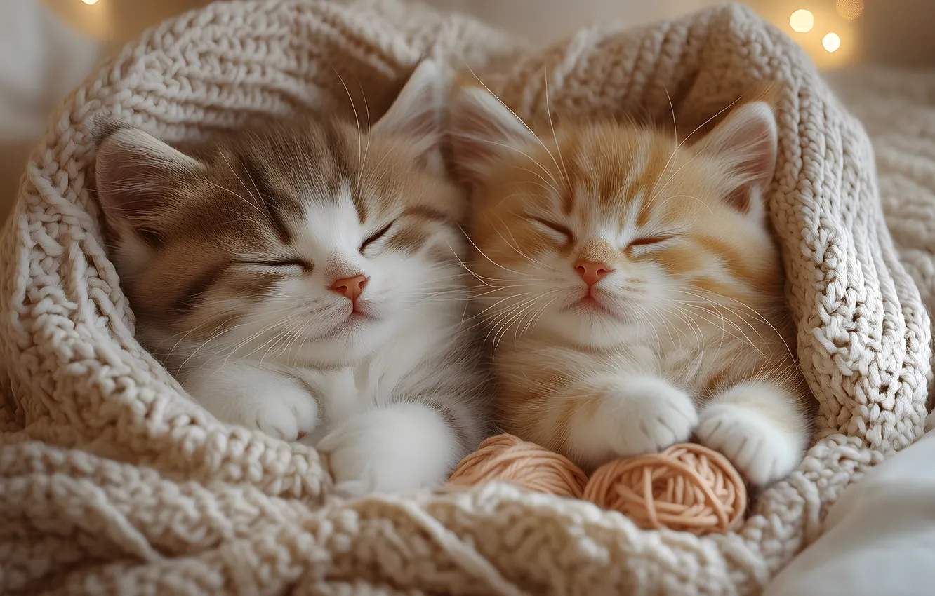 Photo wallpaper cats, lights, pose, comfort, kitty, heat, together, sleep