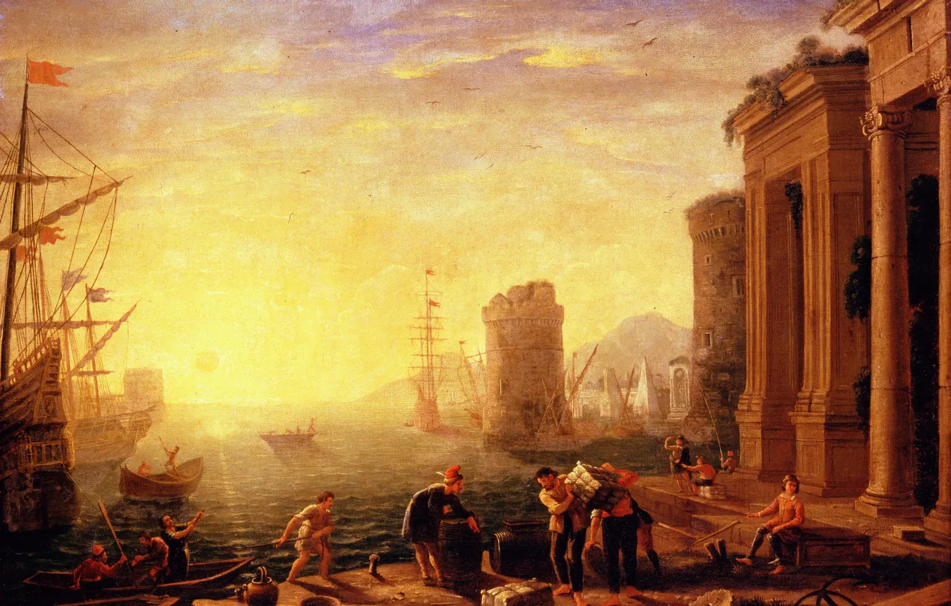 Photo wallpaper picture, the urban landscape, Claude Lorrain, Claude Lorrain, Morning in the Harbor, Claude Gellet