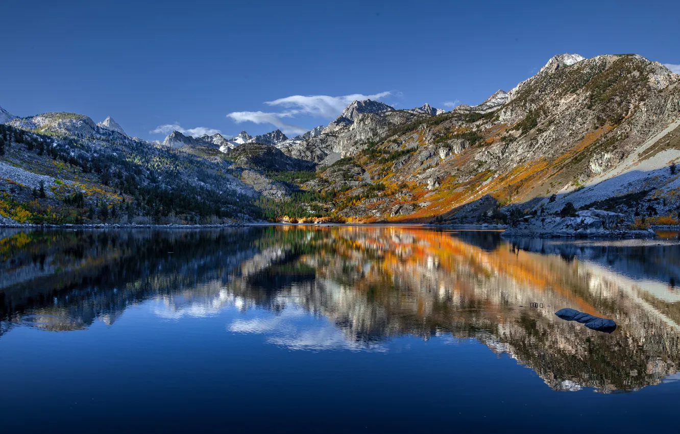 Photo wallpaper mountains, lake, reflection, CA, California, Sierra Nevada, Sierra Nevada, Lake Sabrina