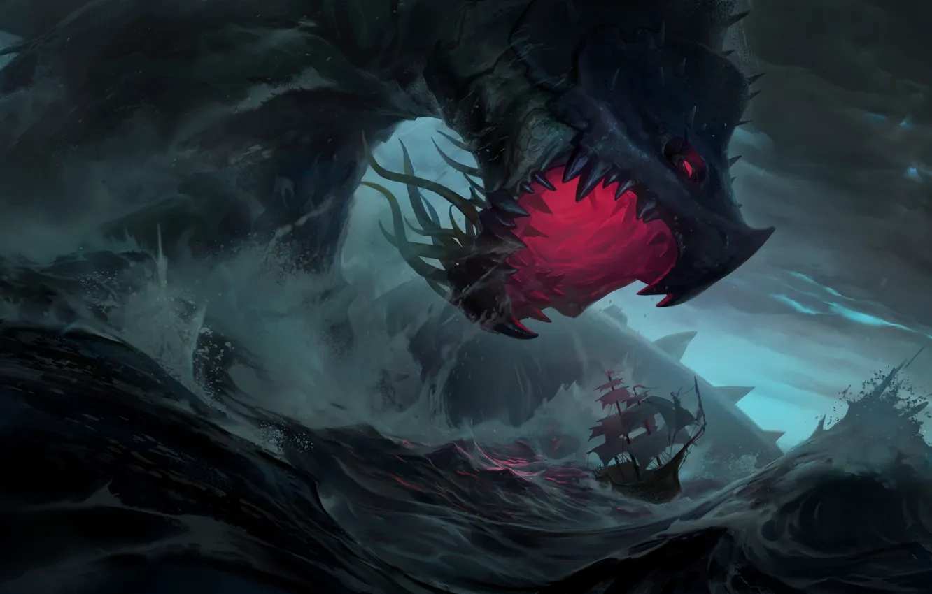 Photo wallpaper sea, ship, monster, attack, Bilgewater, Legends of Runeterra