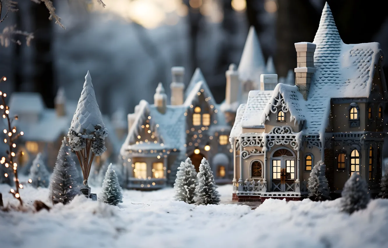 Photo wallpaper winter, frost, roof, forest, snow, night, the city, castle