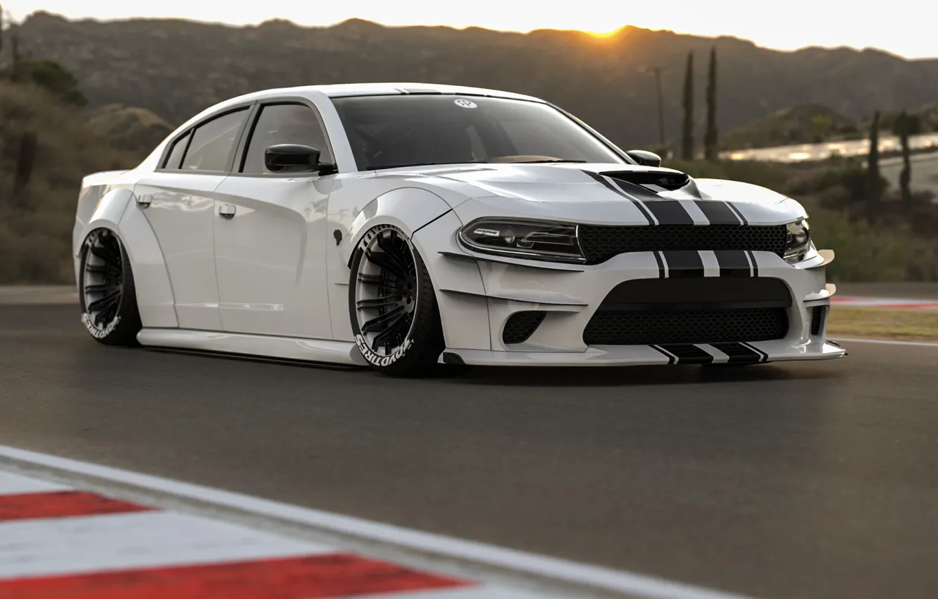 Photo wallpaper Auto, White, Machine, Dodge, Car, Render, Charger, Dodge Charger