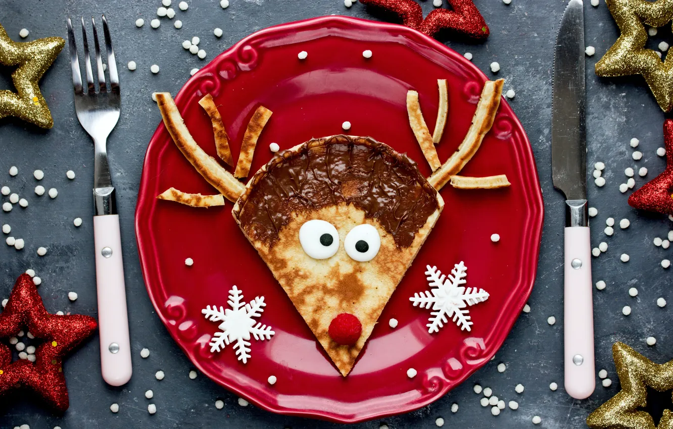 Photo wallpaper decoration, deer, New Year, plate, Christmas, Christmas, pancakes, design