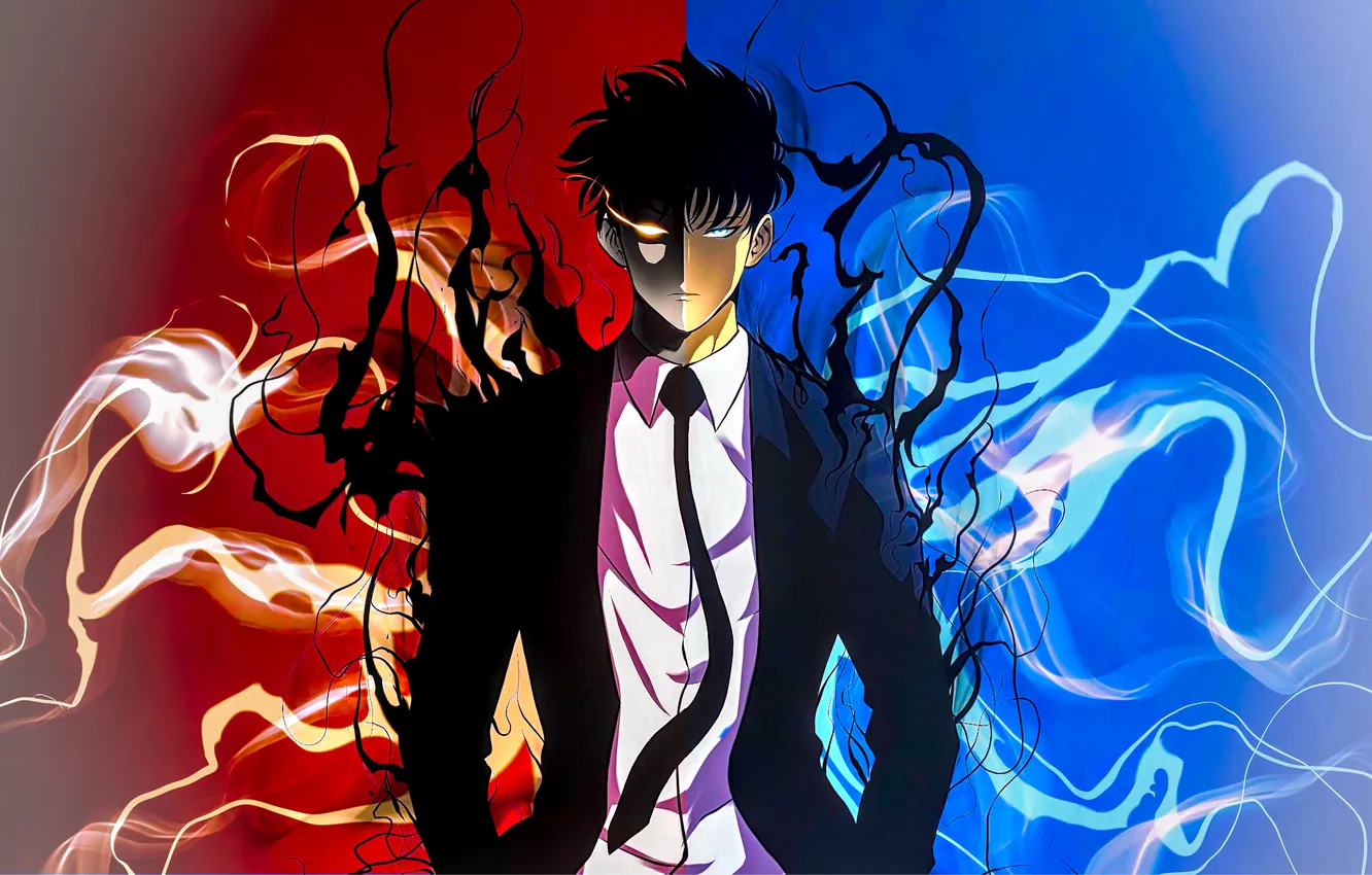 Photo wallpaper red, South Korea, blue, anime, power, boy, asian, suit