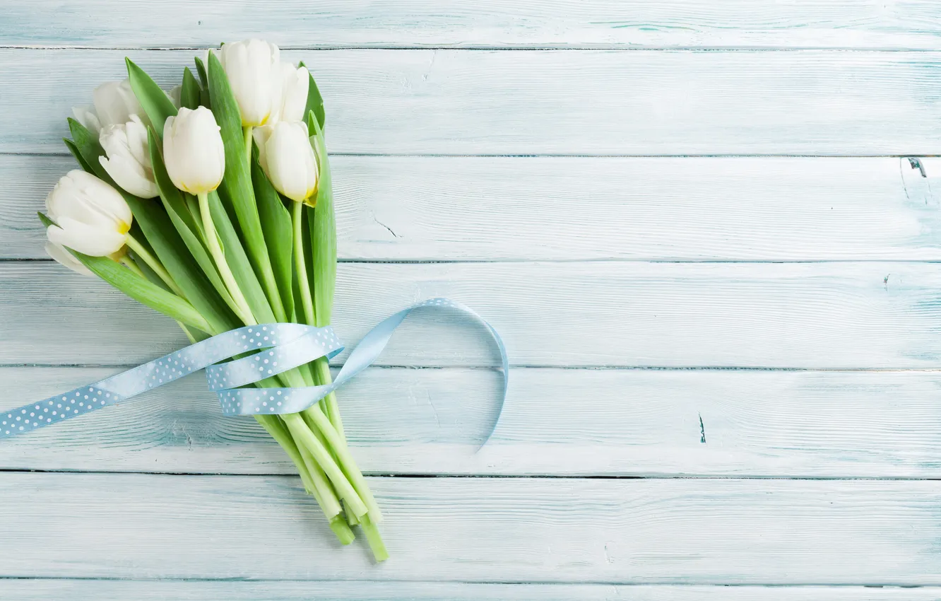 Photo wallpaper flowers, bouquet, tulips, white, wood, flowers, tulips, spring