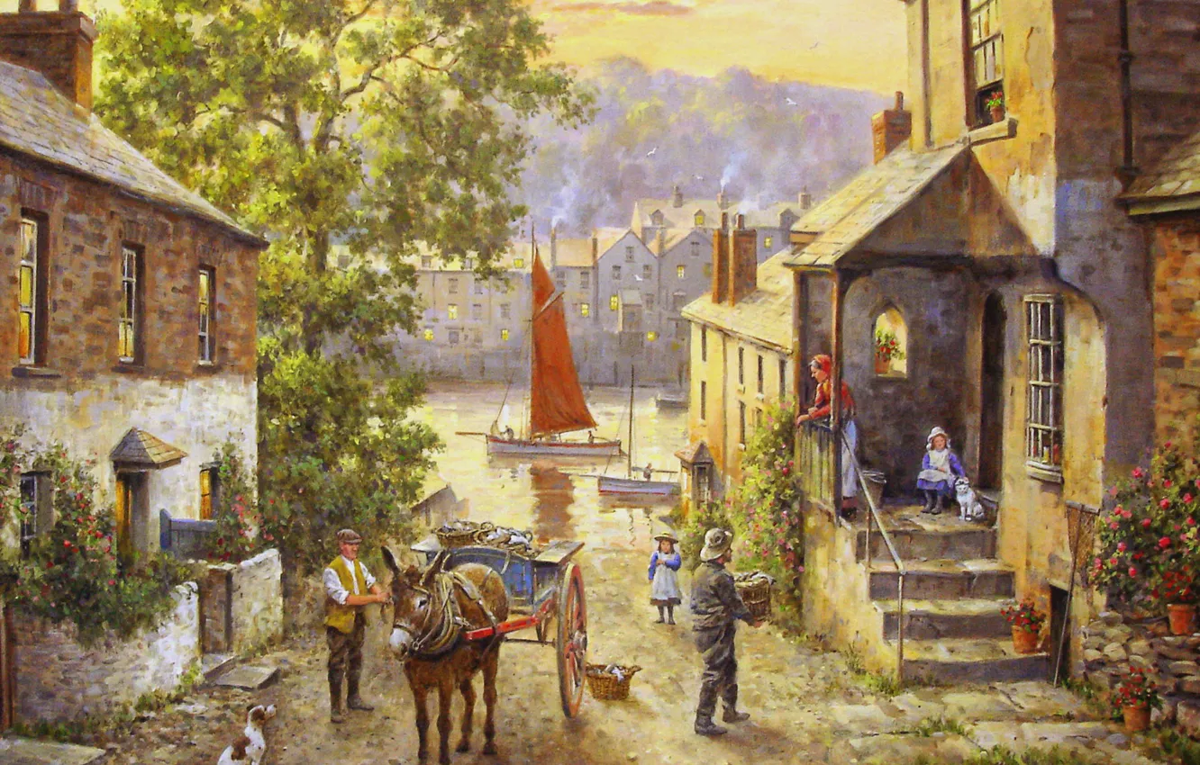 Photo wallpaper picture, painting, painting, Donald Hamilton Fraser, boddinick across from fowey cornwall