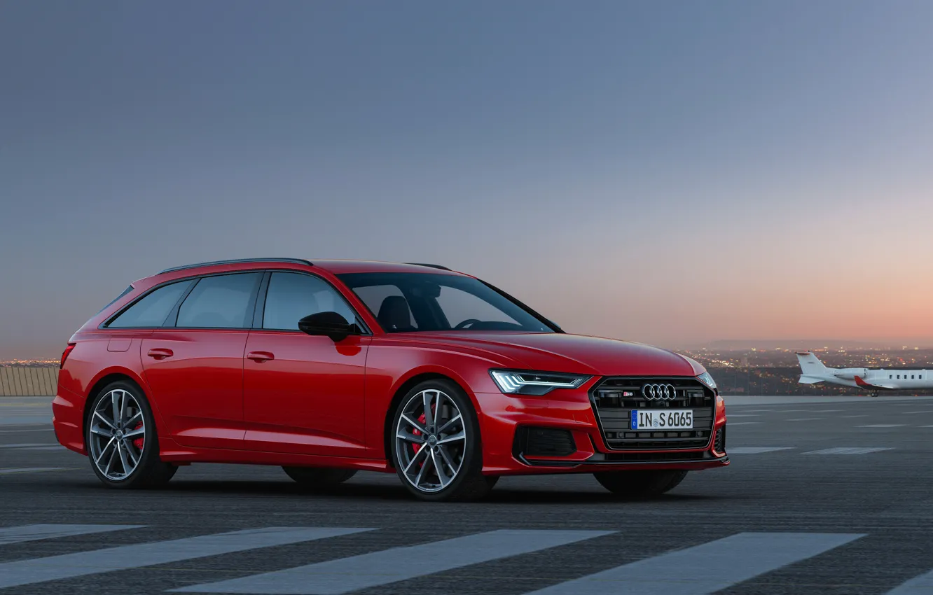Photo wallpaper red, Audi, markup, the airfield, universal, 2019, A6 Avant, S6 Before
