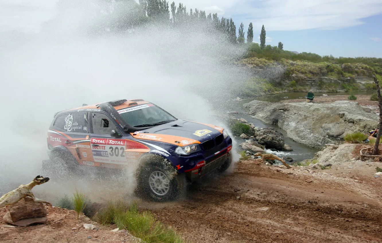 Photo wallpaper auto, water, squirt, BMW, Dakar, Rally