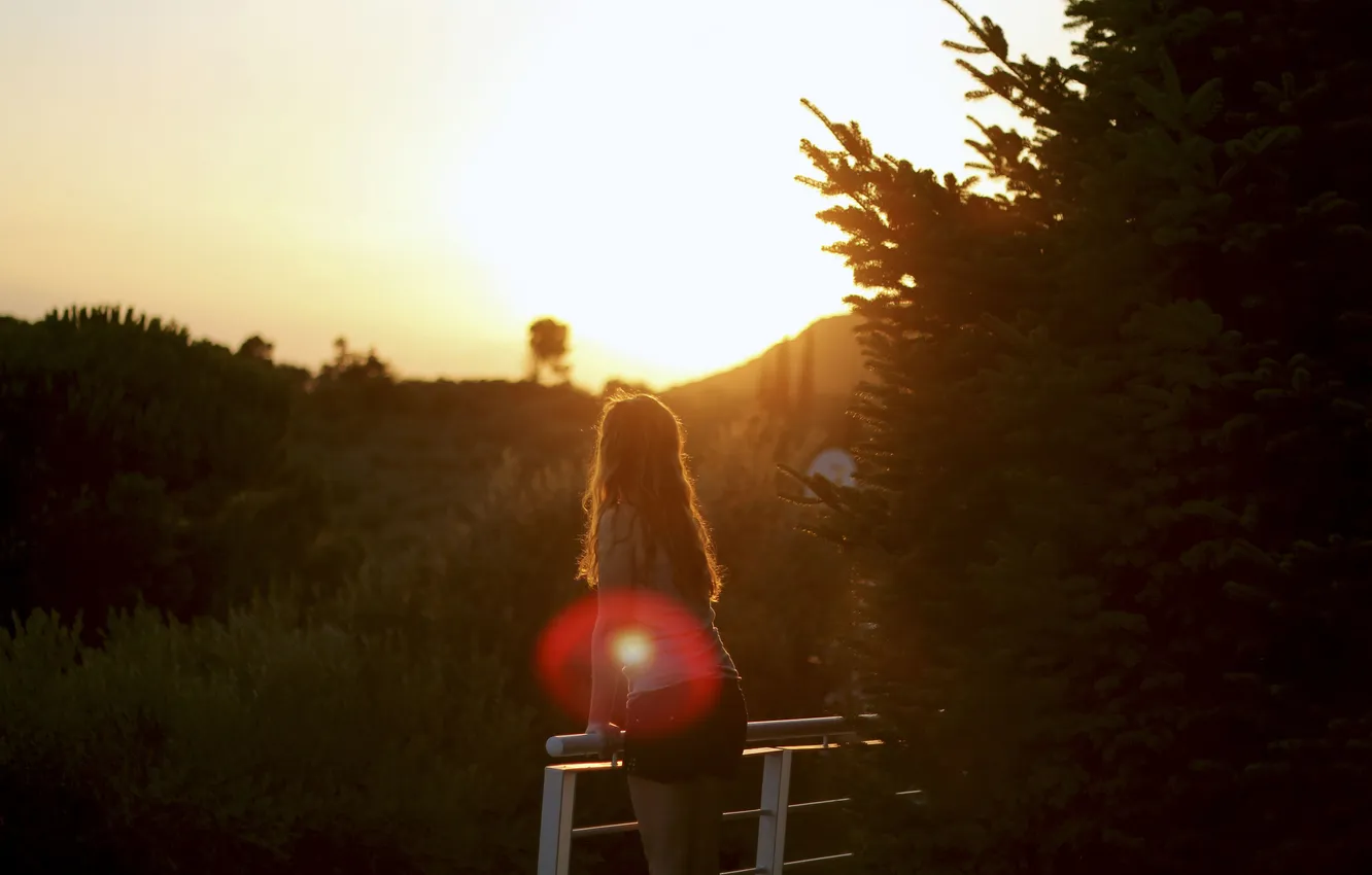 Photo wallpaper girl, the sun, shorts, curls, curls