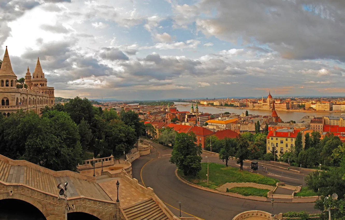 Photo wallpaper road, the city, photo, home, ladder, Hungary, Budapest