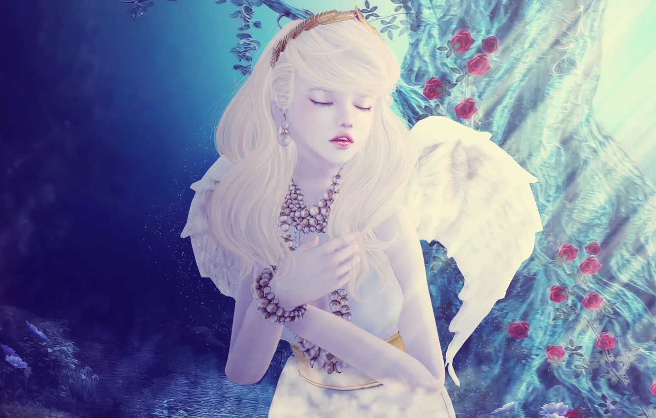 Photo wallpaper girl, flowers, background