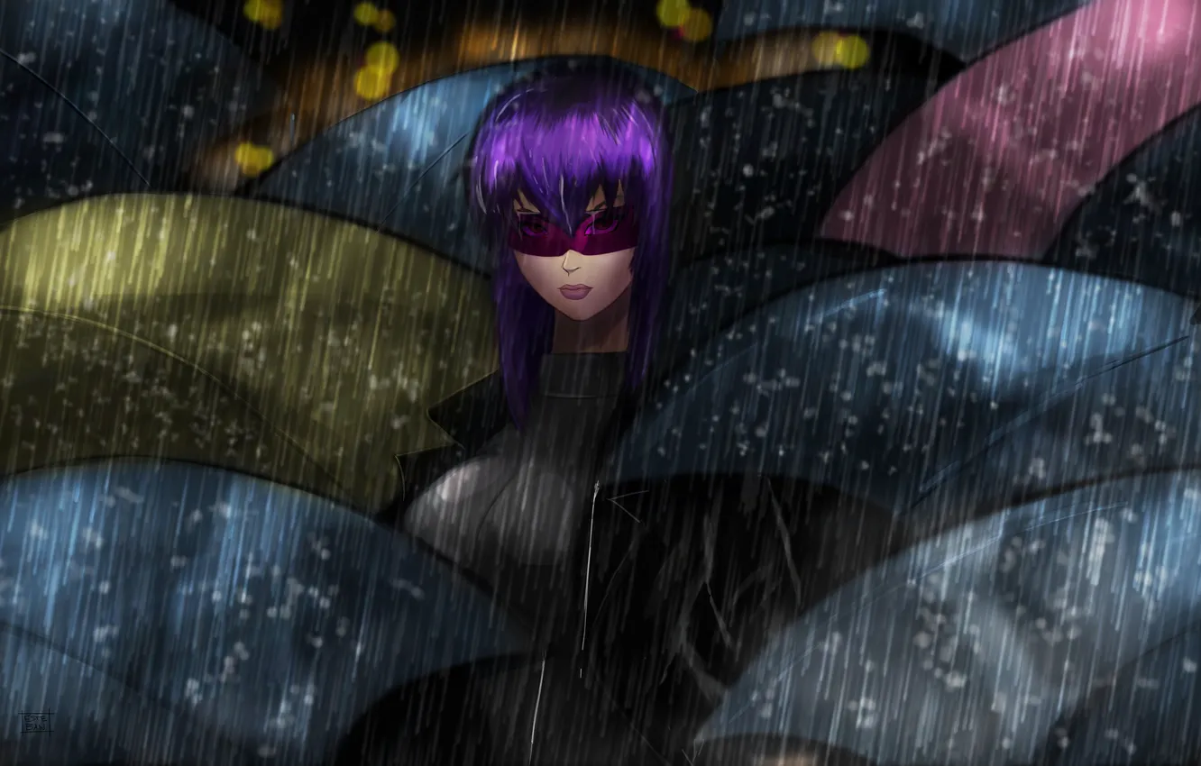 Photo wallpaper Girl, Figure, Rain, Umbrellas, Ghost, Art, Ghost in the shell, Ghost in the Shell