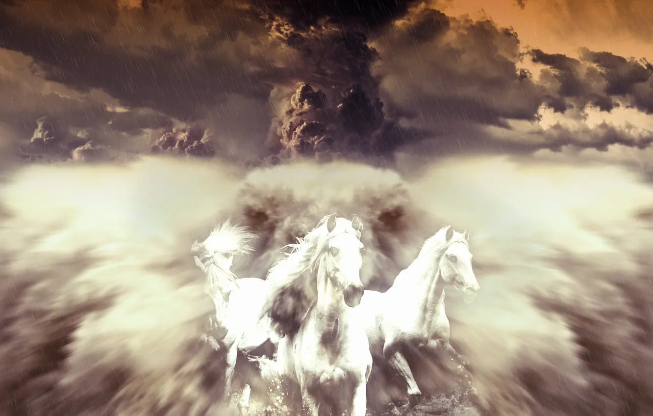 Photo wallpaper ash, horse, smoke, the volcano