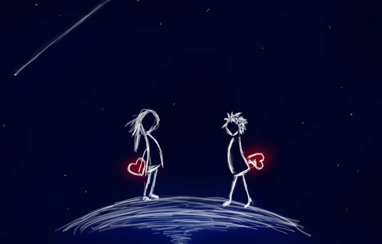 Photo wallpaper love, sky, heart, night