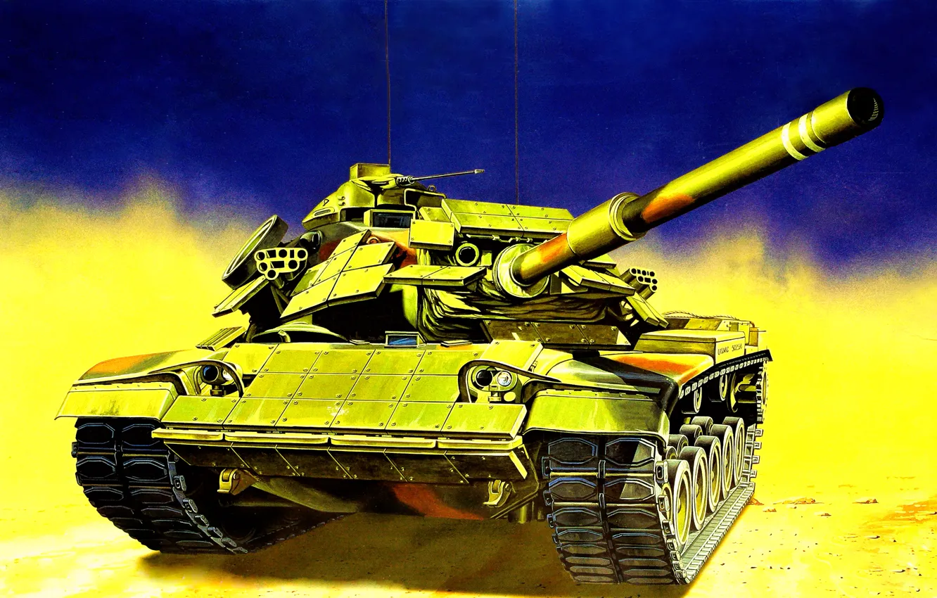 Photo wallpaper weapon, war, art, painting, tank, M60A1