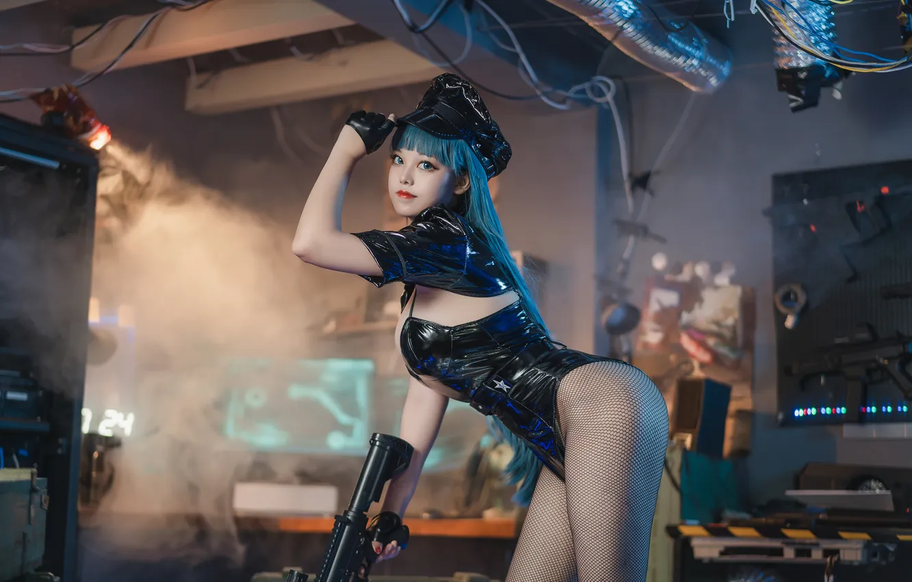 Photo wallpaper sexy, pose, woman, model, latex, devastation, Asian, sexy