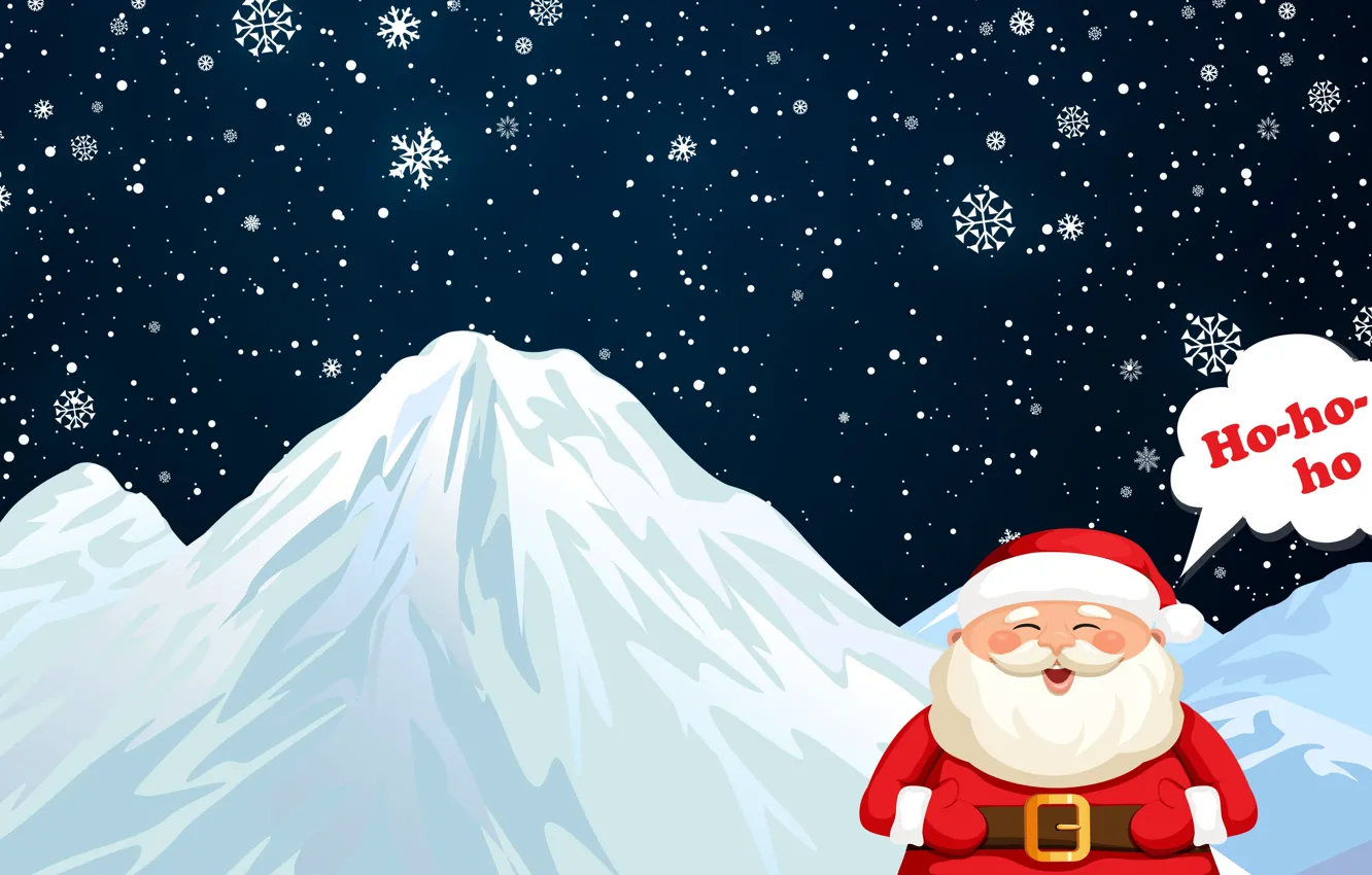 Photo wallpaper Minimalism, Mountains, Snow, Christmas, Costume, Snowflakes, Background, New year