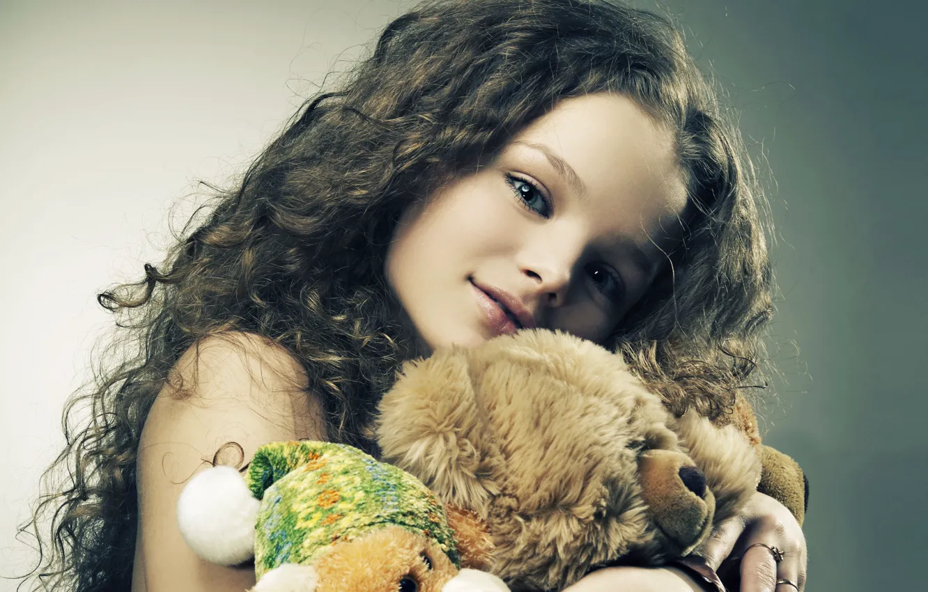 Photo wallpaper photo, girl, bear, beautiful, Pretty girlie, Plush toy