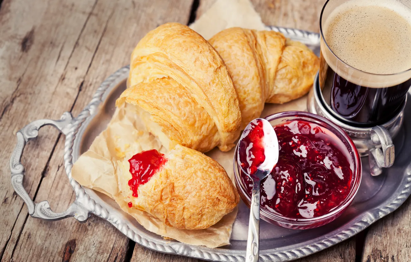 Photo wallpaper coffee, Breakfast, cakes, cup, jam, coffee, growing, breakfast