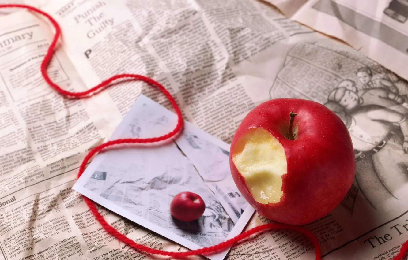 Photo wallpaper letter, apples, newspaper, ribbon