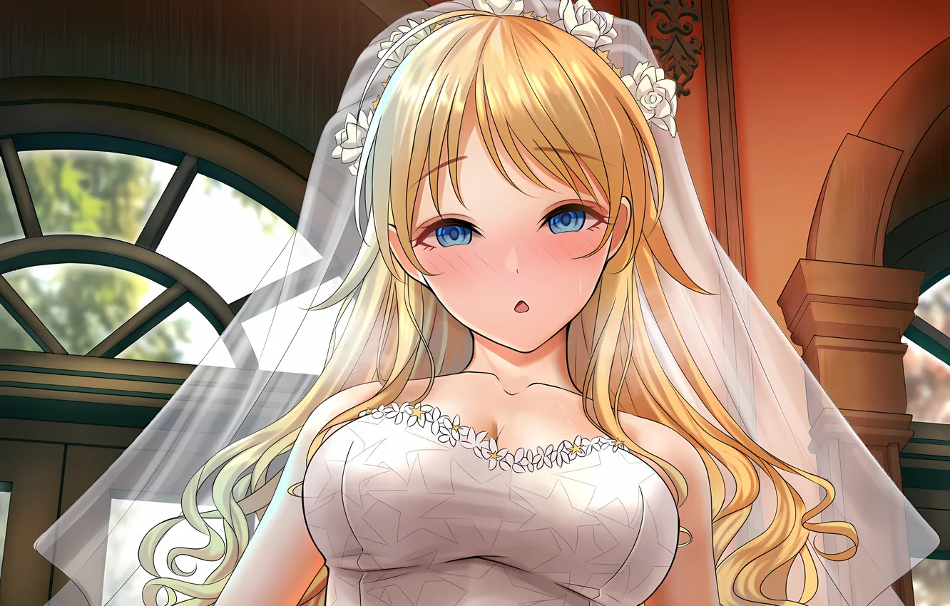 Photo wallpaper girl, sexy, cleavage, long hair, boobs, sexy girl, anime, blue eyes