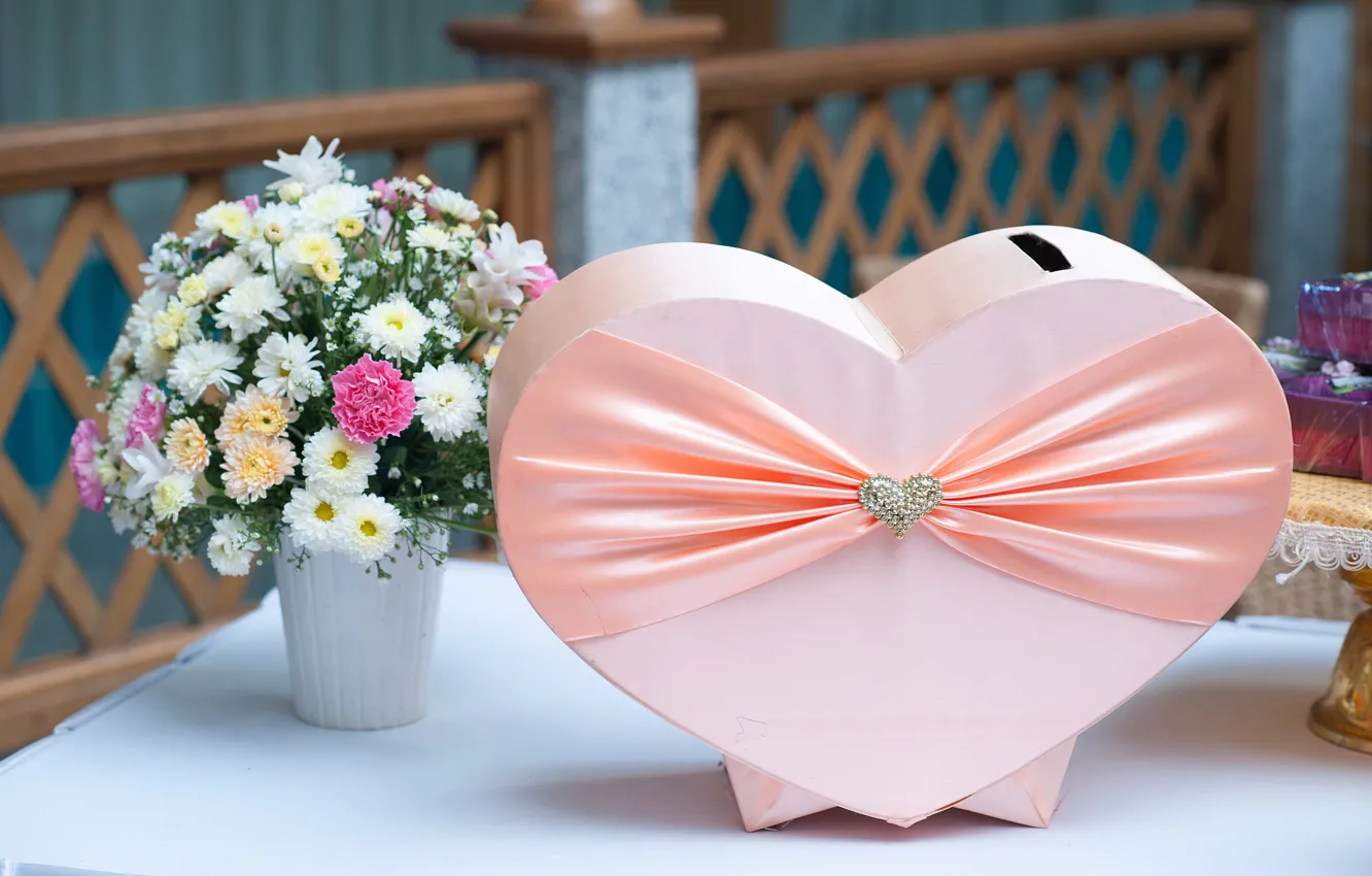 Photo wallpaper gift, bouquet, Valentine, chrysanthemum