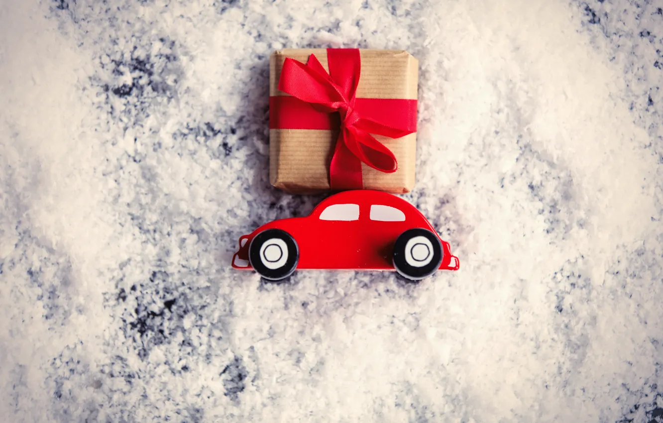 Photo wallpaper car, snow, New Year, Christmas, gifts, Christmas, snow, Merry Christmas