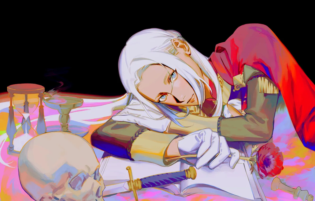Photo wallpaper girl, Mac, skull, knife, hourglass, Fire Emblem, Edelgard Von Hresvelg