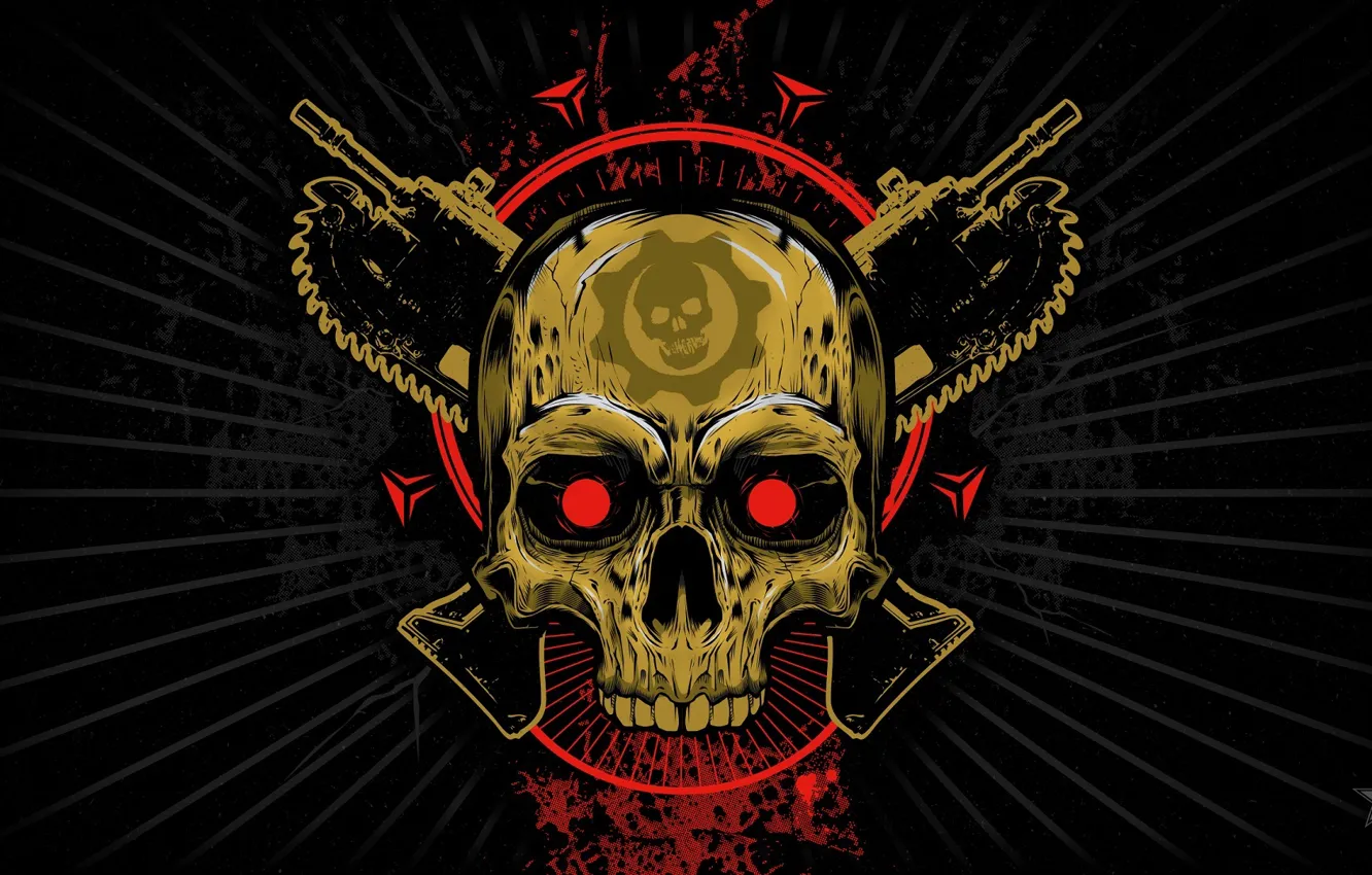 Photo wallpaper look, weapons, skull, emblem, saw, Gears of War, Xbox One, Microsoft Studios