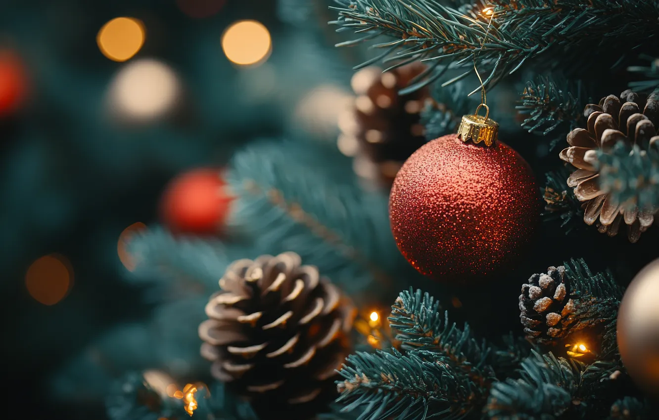 Photo wallpaper balls, lights, new year, Christmas, bumps, bokeh, Christmas decorations, Christmas decorations