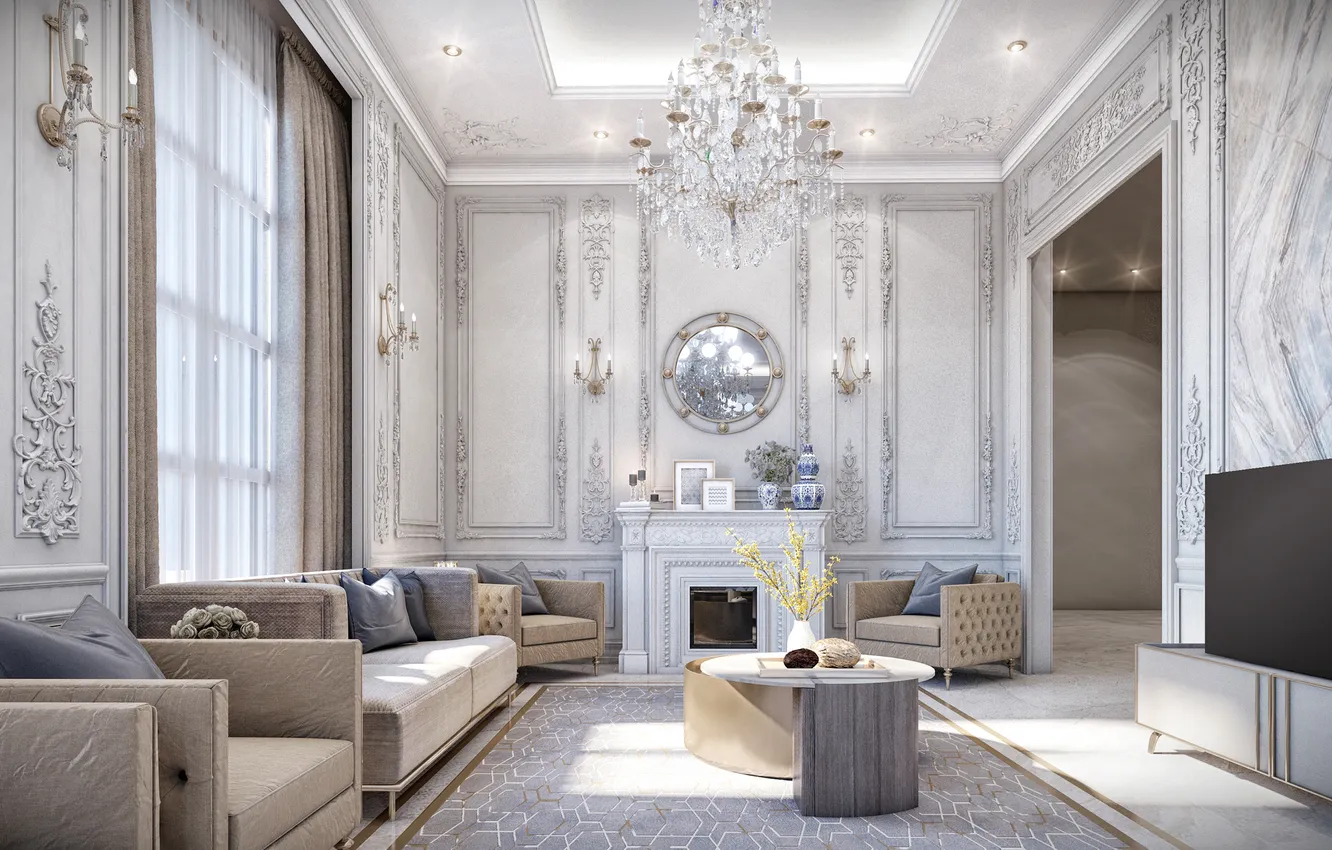 Photo wallpaper design, room, interior, living room, castle style