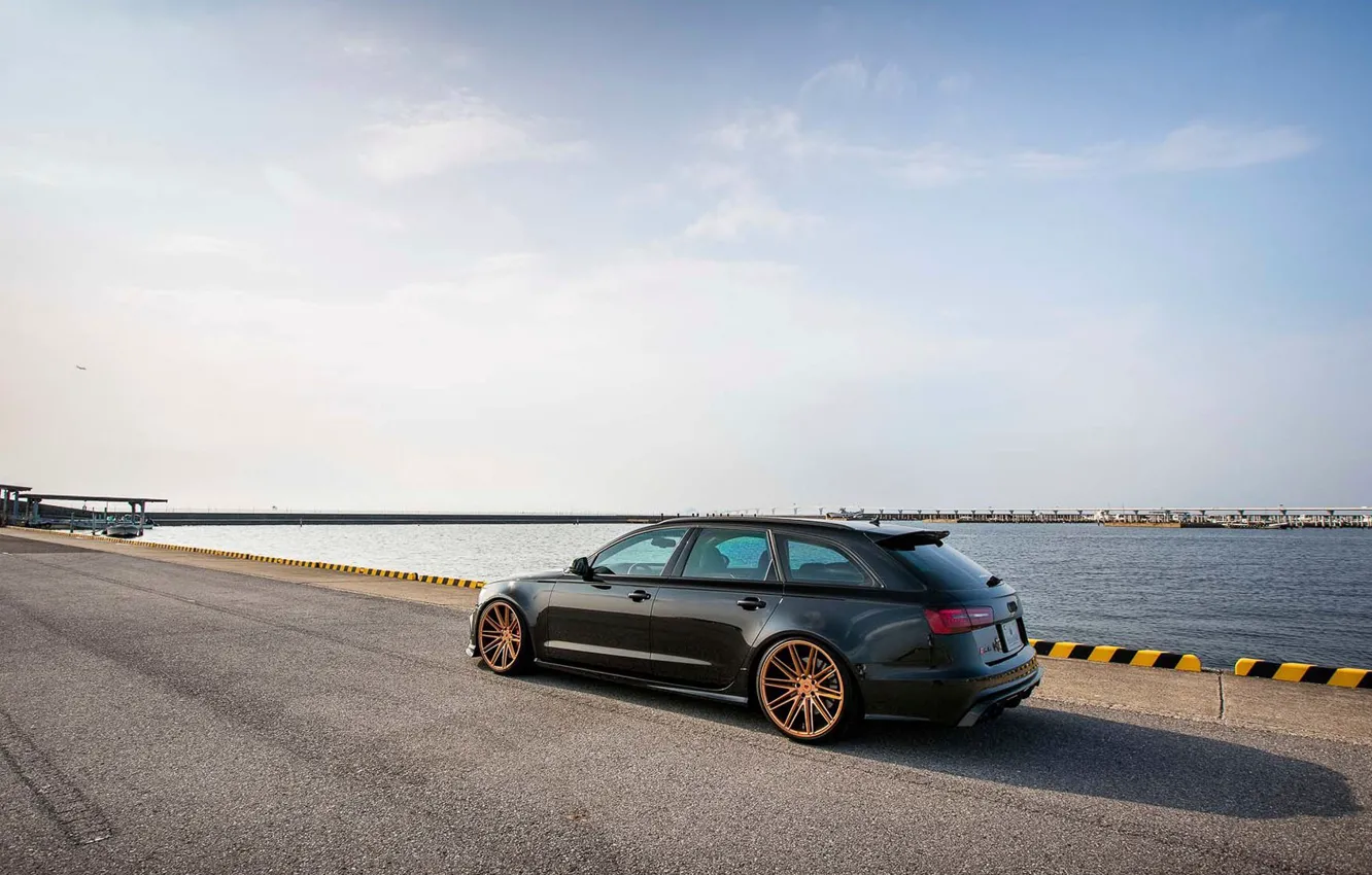 Photo wallpaper sea, asphalt, Audi, Cool
