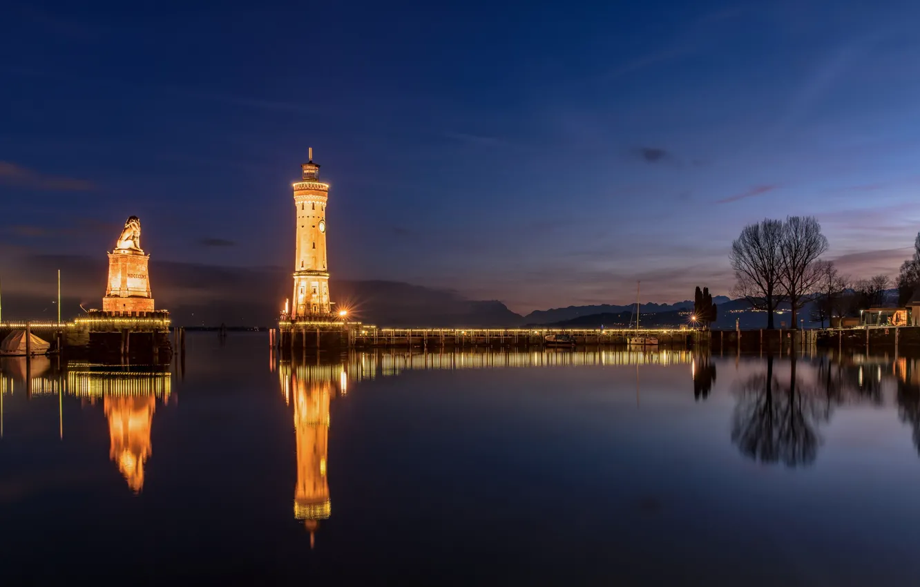 Photo wallpaper lights, lighthouse, Germany, Bayern, harbour, Lindau