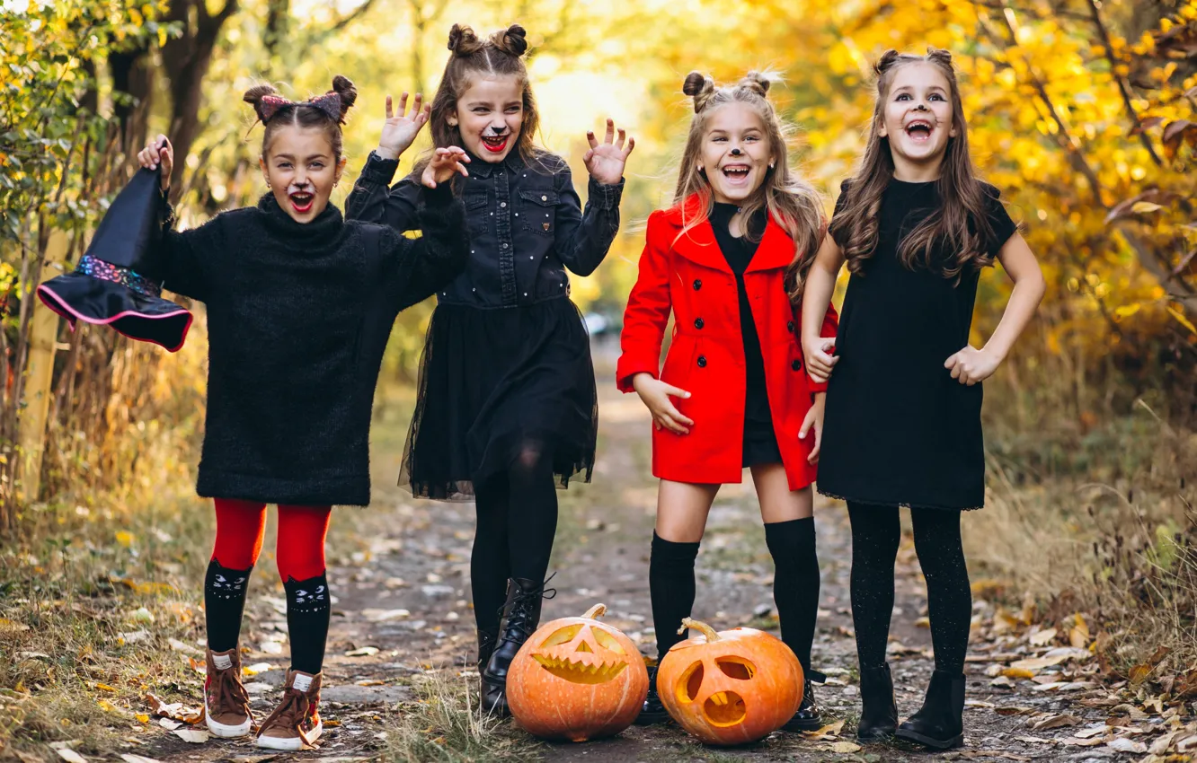 Photo wallpaper road, autumn, look, nature, children, pose, Park, holiday