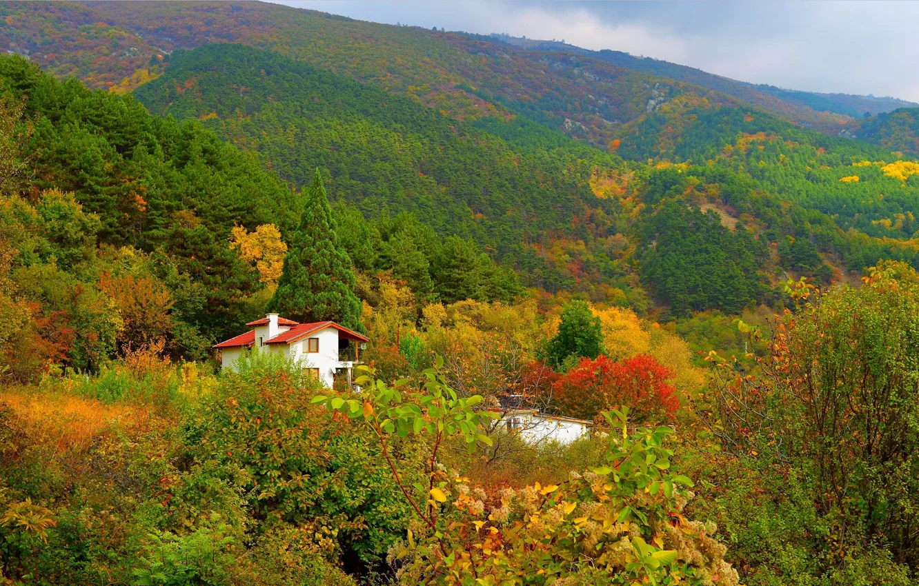 Photo wallpaper Nature, Mountains, Autumn, Nature, Fall, Autumn, Mountains, Village