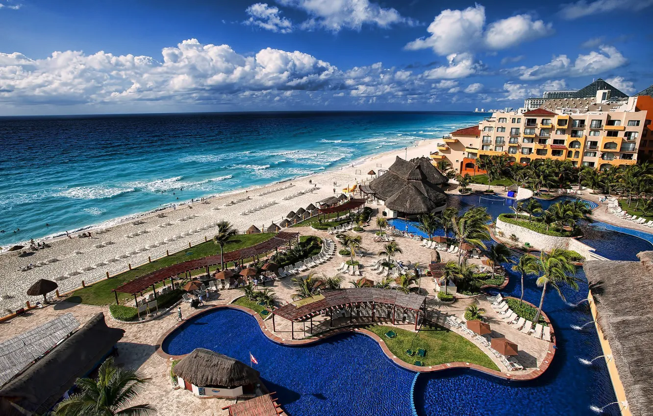 Photo wallpaper beach, the ocean, pool, the hotel, beach, tropical, resort, the area