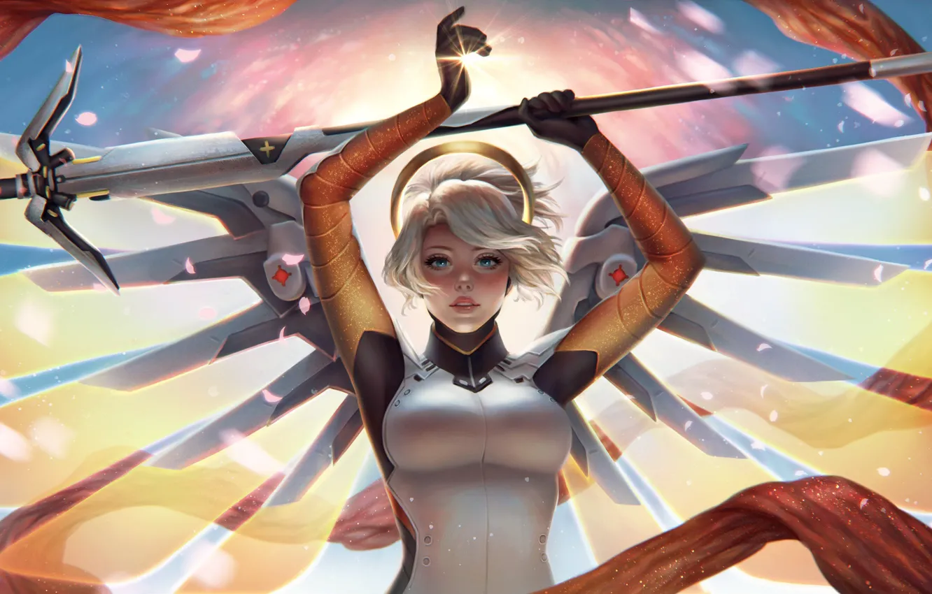 Photo wallpaper look, girl, art, art, Overwatch, Mercy, Angela Ziegler