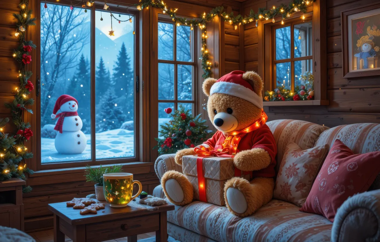 Photo wallpaper light, lights, comfort, room, gift, toy, new year, window
