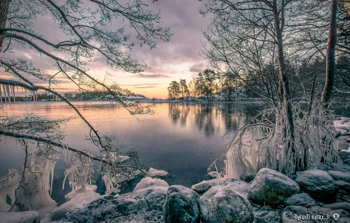 Photo wallpaper winter, landscape, lake, icing