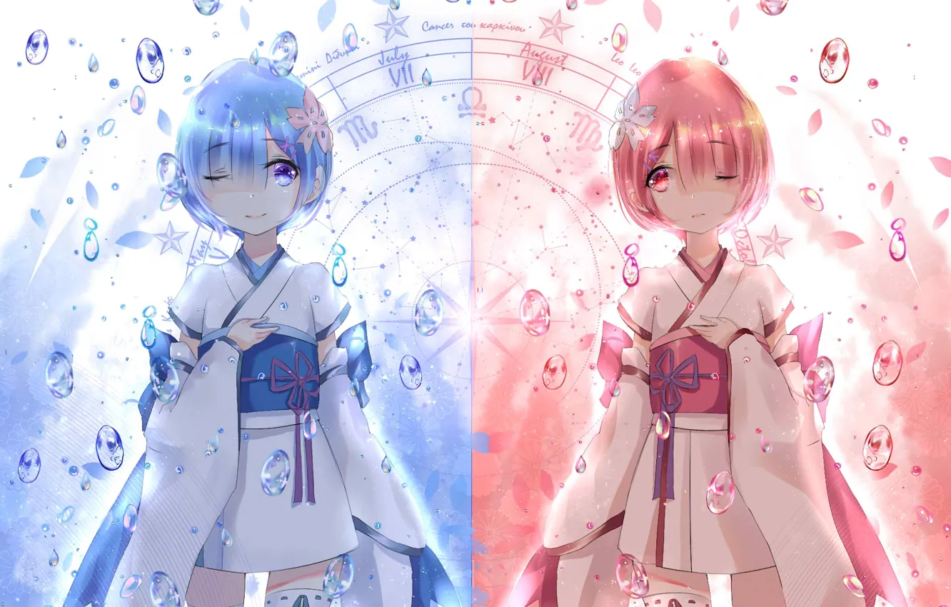 Photo wallpaper children, anime, art, Ram, Rem, Re: Zero kara hajime chip isek or Seikatsu